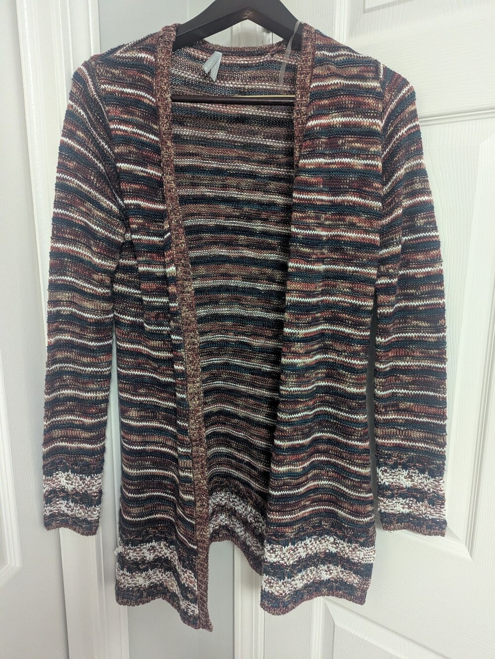 Vanity Brown Multi-Striped Open Front Cardigan